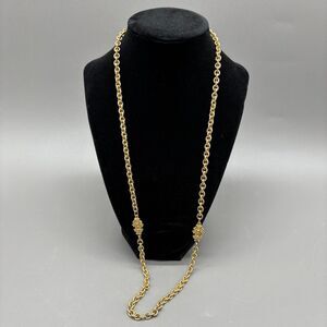 Vintage Accessocraft NYC Twisted Rope Chain Necklace Gold Tone Floral 28" Long